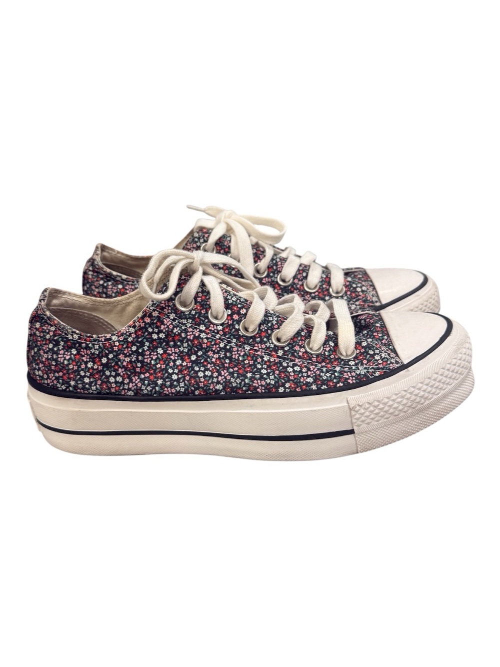 Converse Low-Top Floral Canvas Sneakers - Black with Pink & White Flowers